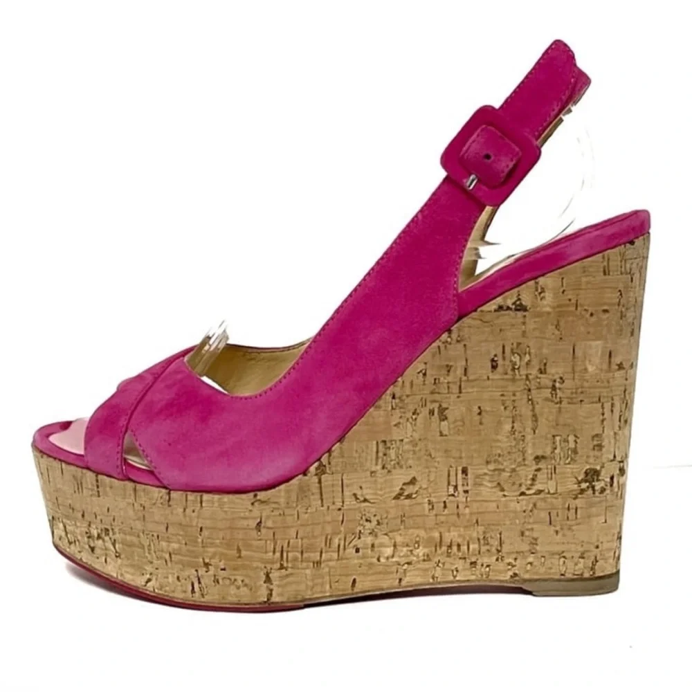 🔥$230 CHRISTIAN LOUBOUTIN PINK SUEDE PLATFORM WEDGE